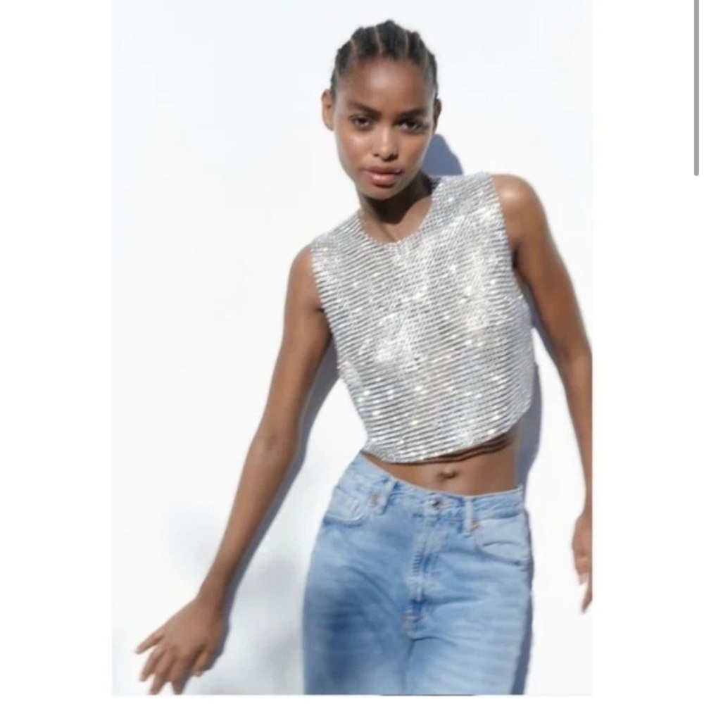 ZARA Rhinestone Open Back Top | Silver - Picture 4 of 12